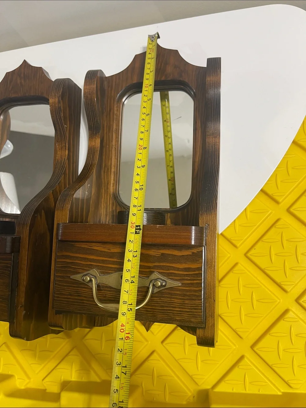 Vintage / Wooden Wall Mirror Shelf with Drawer - Brown 2 Drawer don’t open